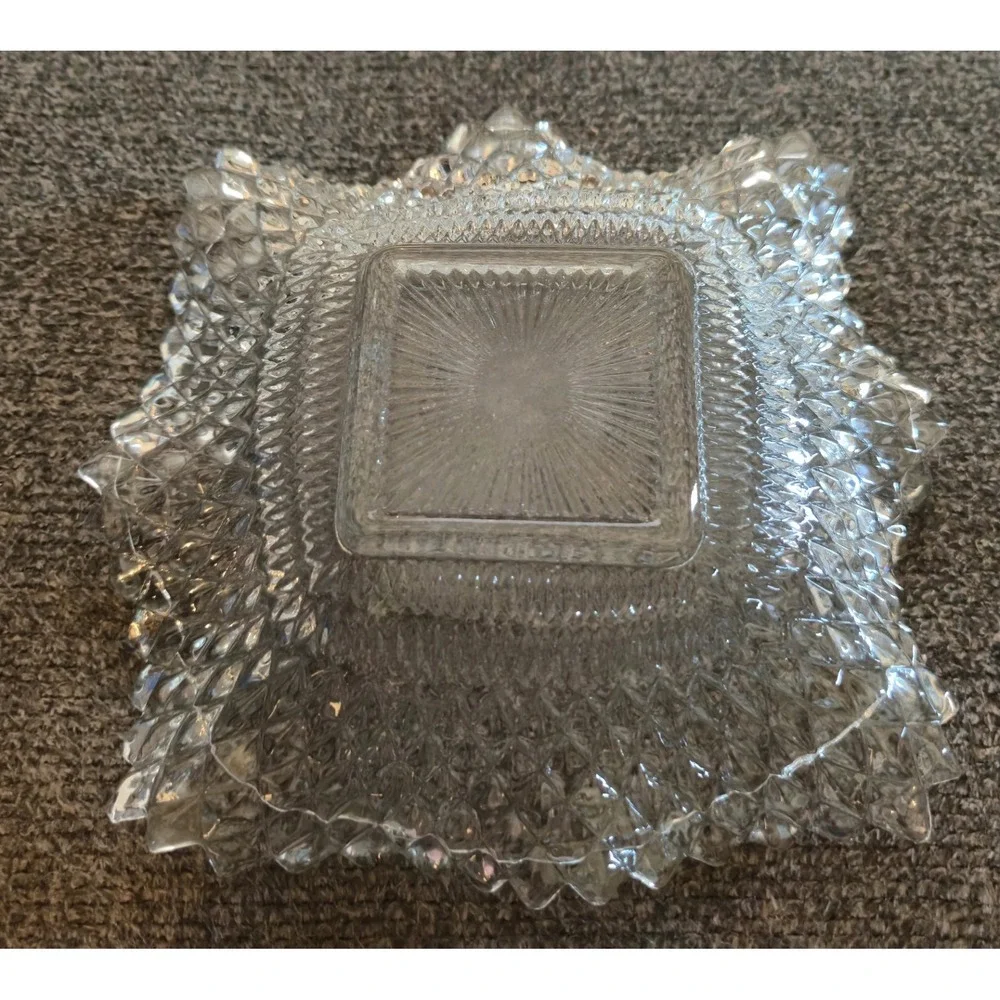 Vtg Clear Glass Imperial Diamond Point Ruffled Edge Candy Dish 7